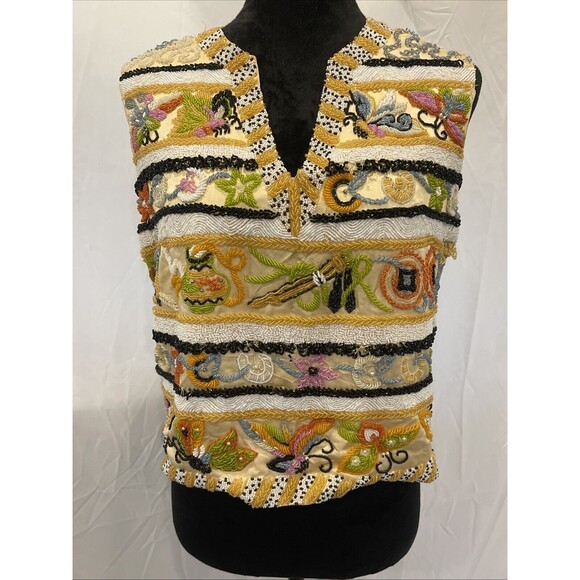 Vintage JO-RO IMPORTS Blouse Heavy Iridescent Beads 50s 60s Butterfly floral 12 - Picture 11 of 16